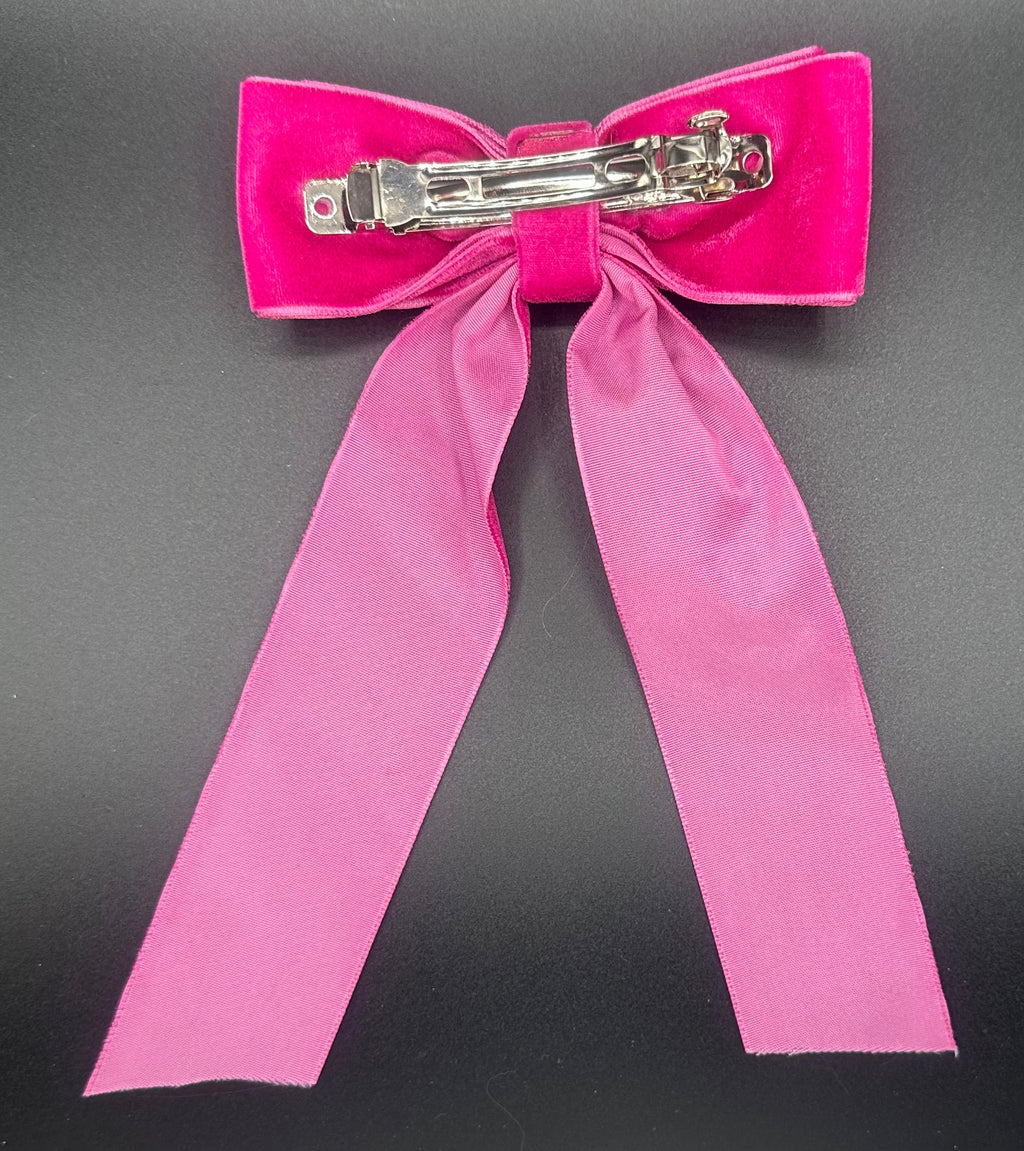 Rose - Hot Pink Velvet Bow with a Sparkling Center