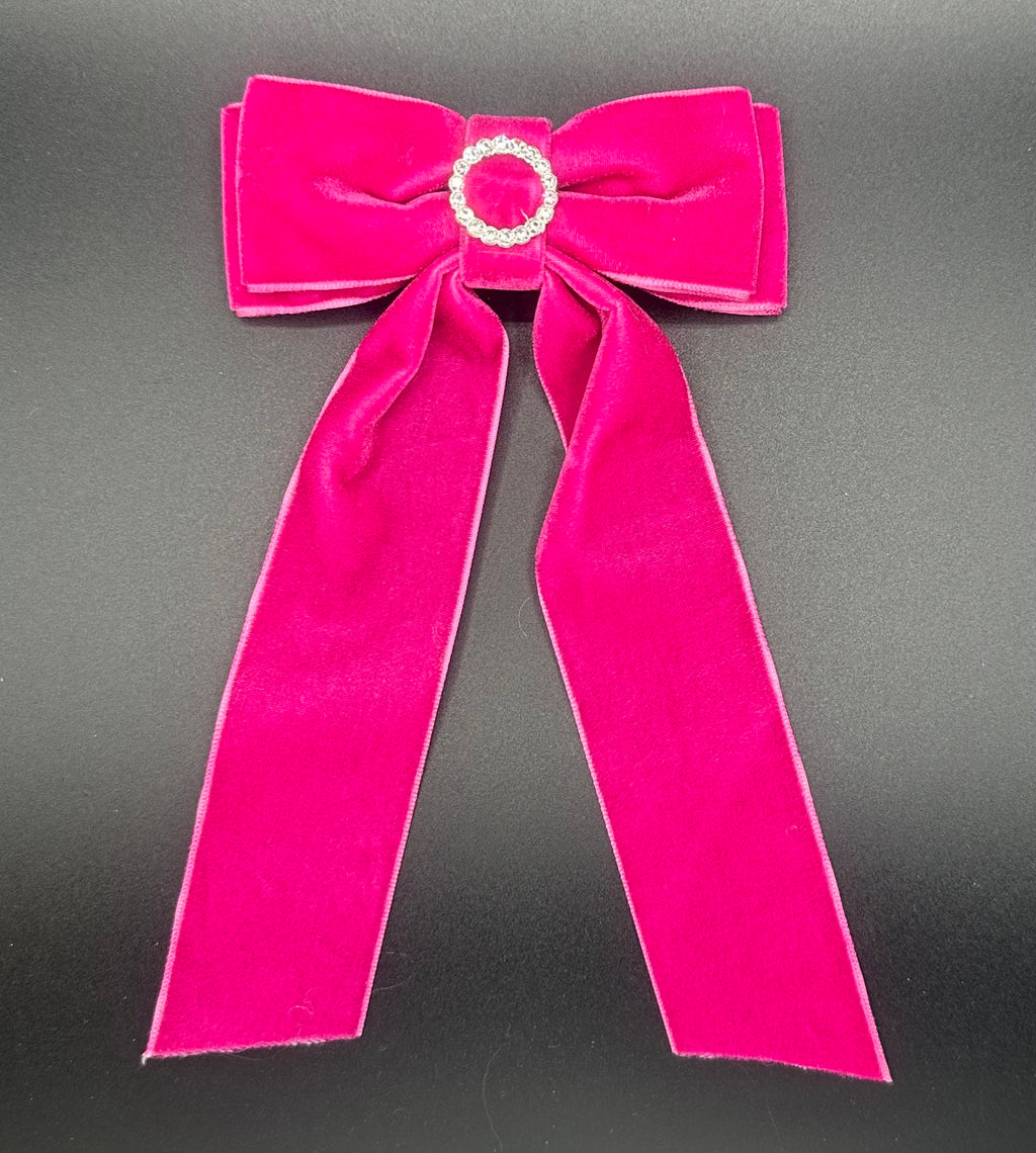 Rose - Hot Pink Velvet Bow with a Sparkling Center