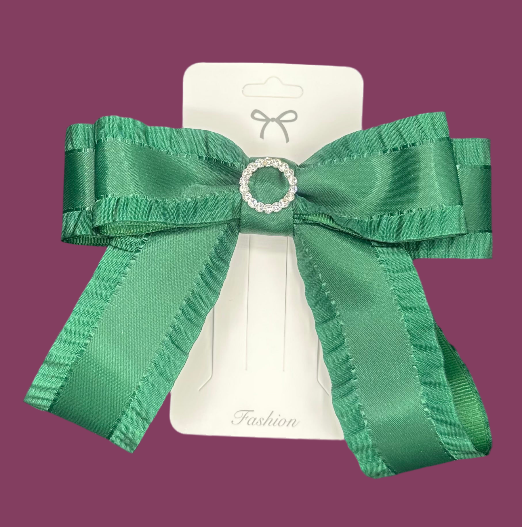 Katherine - Dark Green Grosgrain with Ruffles and a Sparkling Center