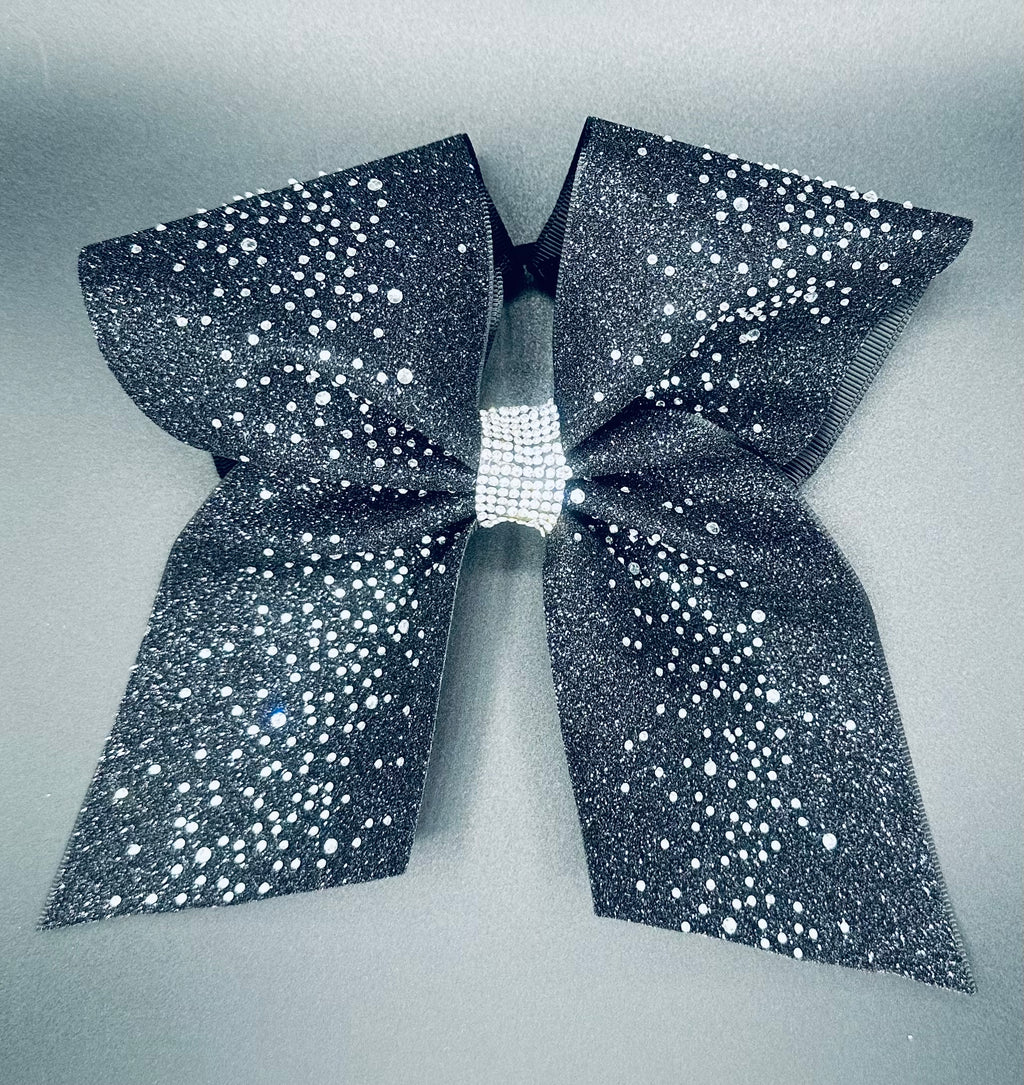 Kelli - Glittery Black with Rhinestones Cheer Bow