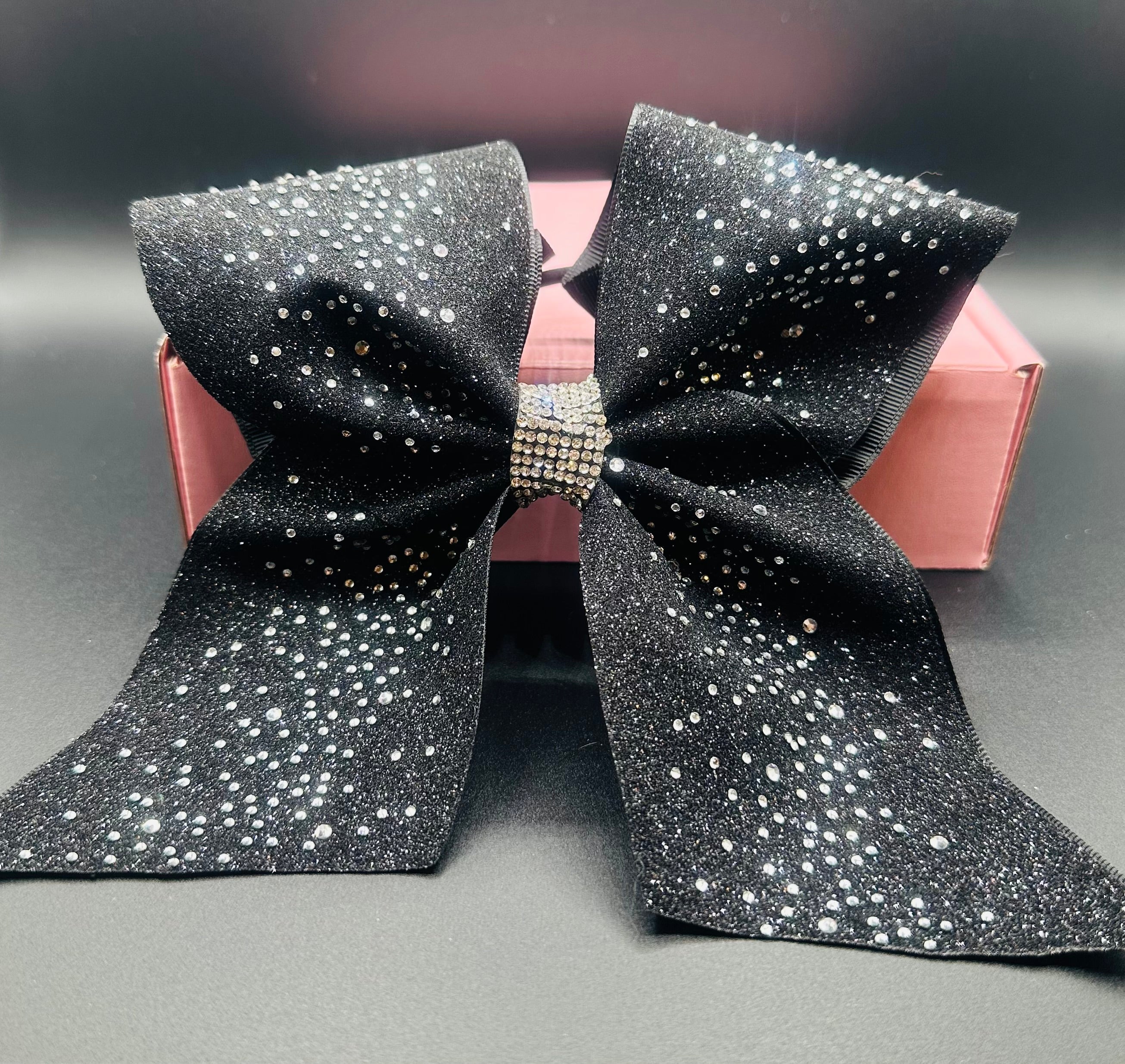 Kelli - Glittery Black with Rhinestones Cheer Bow