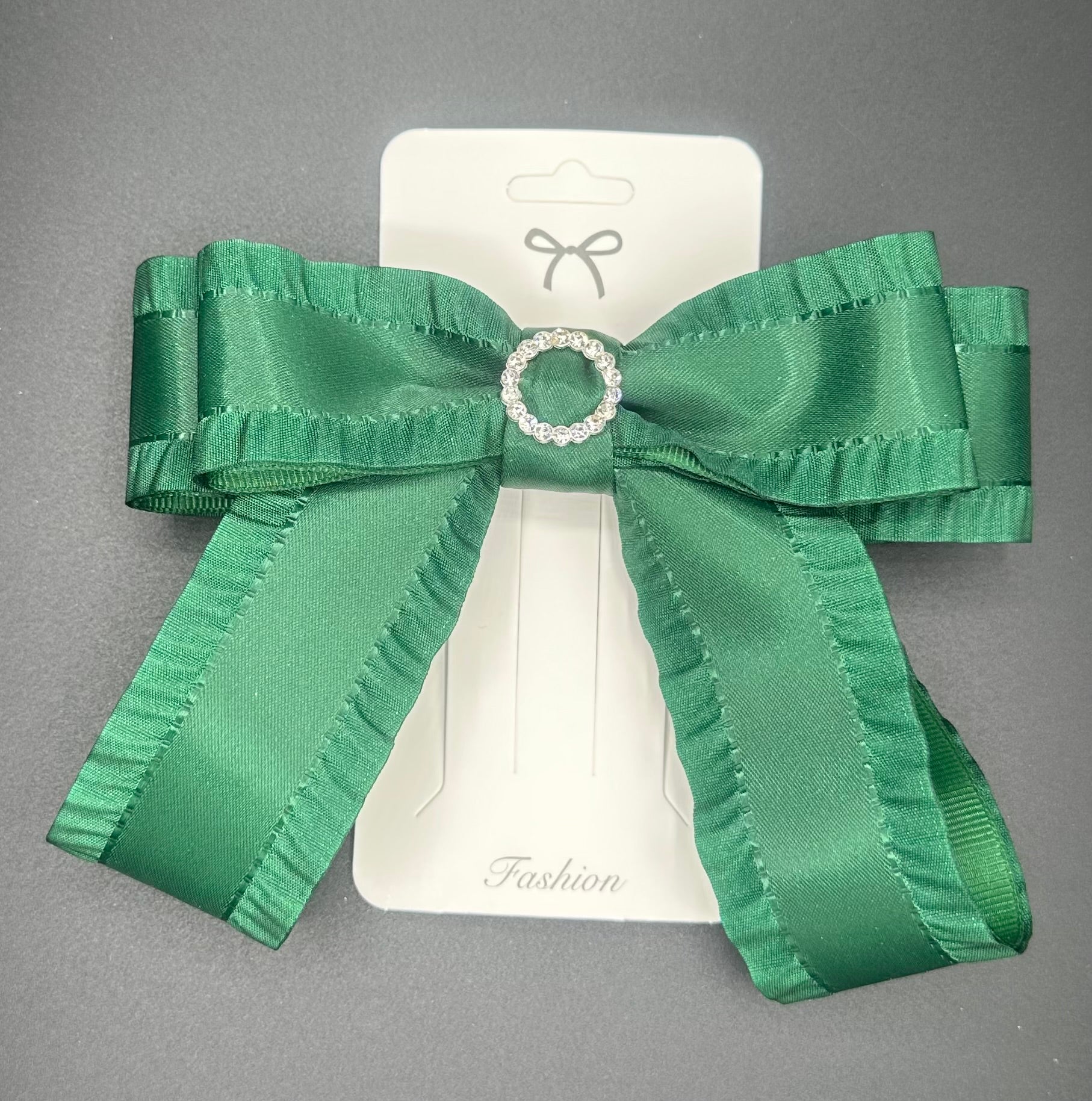 Katherine - Dark Green Grosgrain with Ruffles and a Sparkling Center