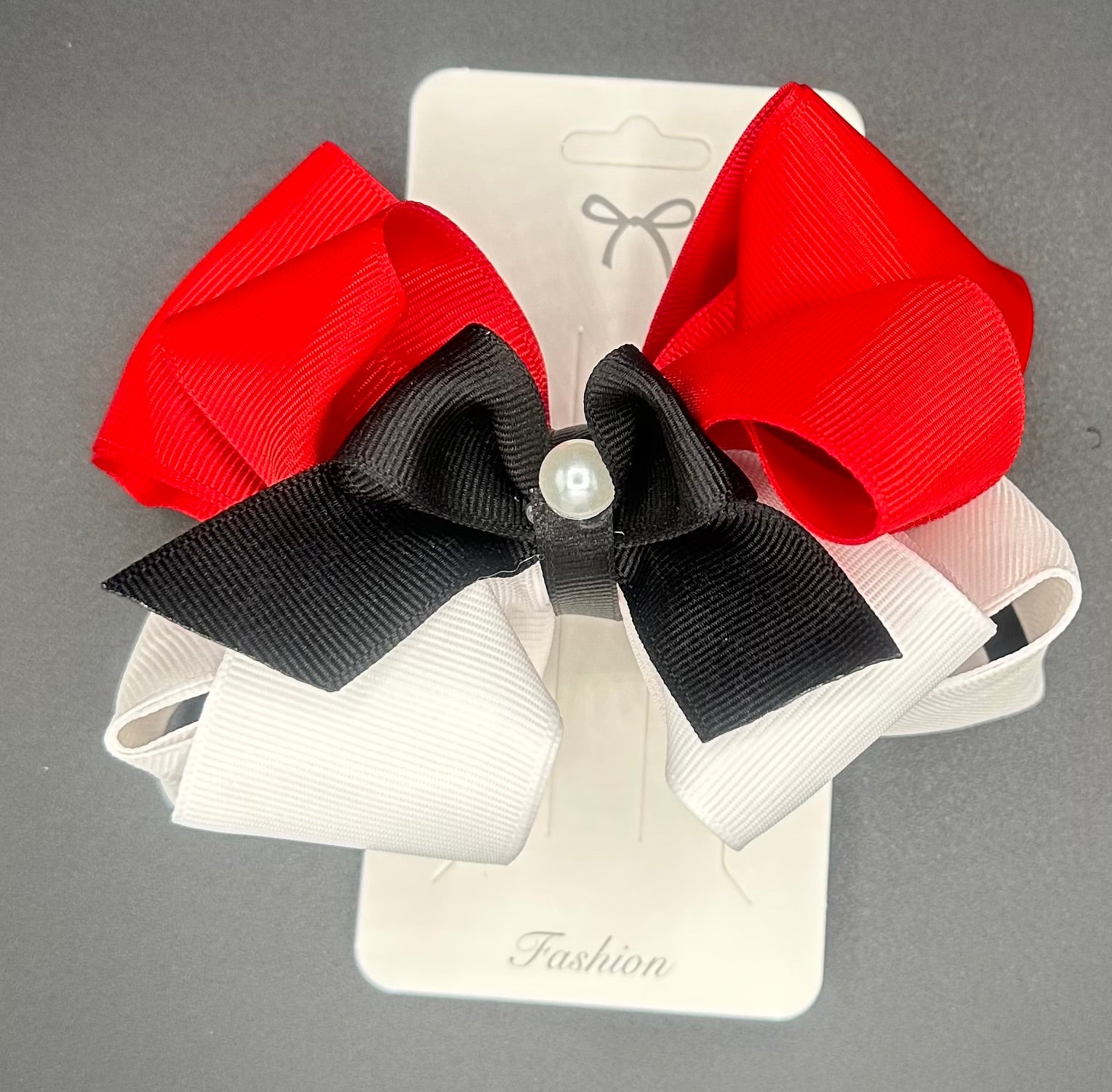 Pika bow - Red, White, and Black with Alligator Clip - Size: Large