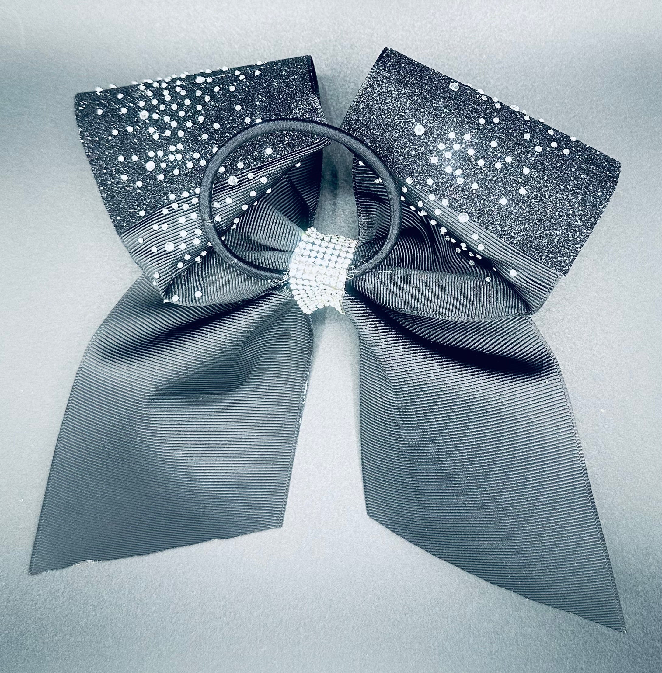 Kelli - Glittery Black with Rhinestones Cheer Bow