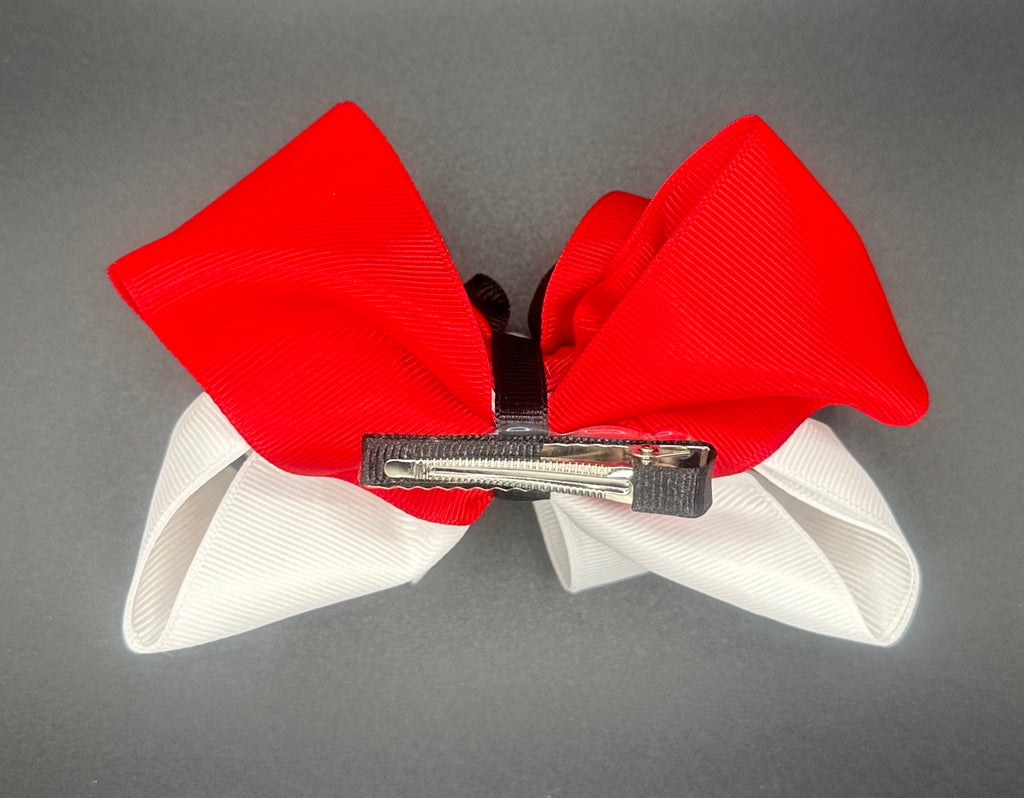 Pika bow - Red, White, and Black with Alligator Clip - Size: Large
