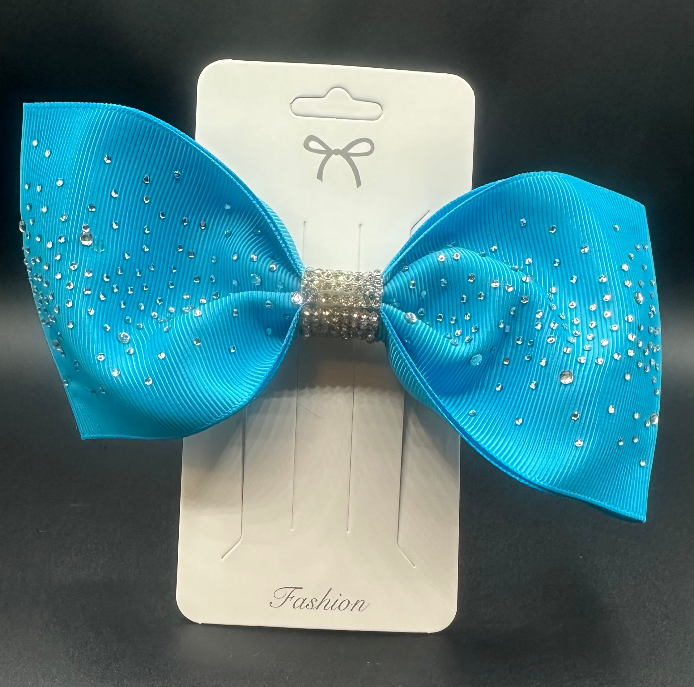 Kelli - Sparkly Bright Blue Tailless Cheer Bow