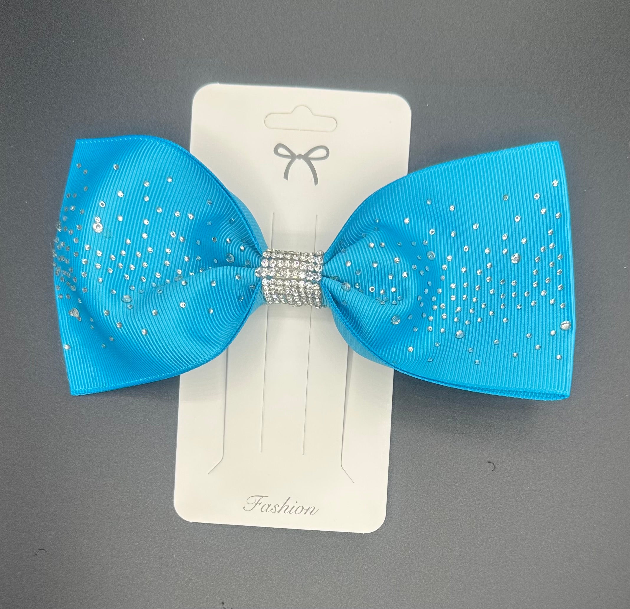 Kelli - Sparkly Bright Blue Tailless Cheer Bow